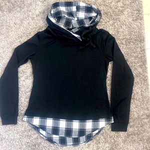 DJT Women's Funnel Neck Check Contrast Pullover Hoodie Top, Size Large